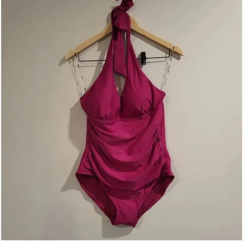 DKNY Boysenberry One-Piece Halter Swimwear Size Large - Picture 3 of 6